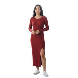 Lulus Ribbed Sweater Dress Women's XL‎ Red Long Sleeve Midi Bodycon Side Slit
